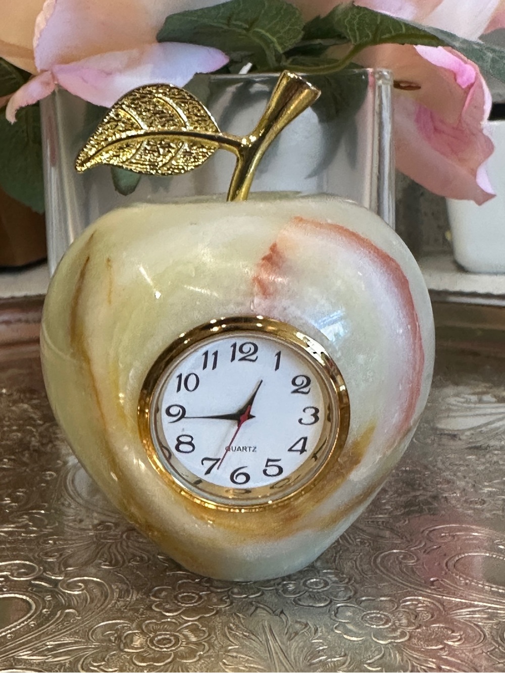 Marble Apple clock-paperweight